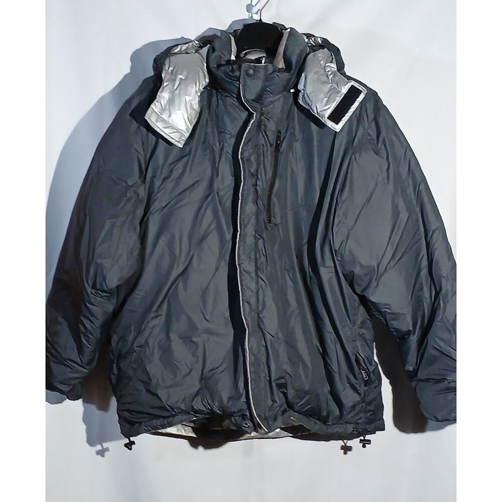 Lands End Men's Reversible Parka/Hooded/ 80% Goose Down/ Size XL/Navy & Silver